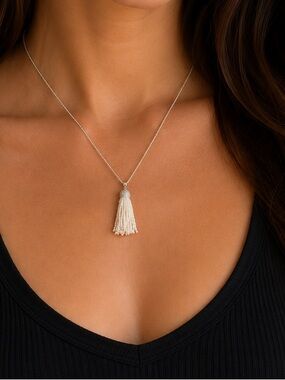 Elegant Silver Tassel Necklace 20”